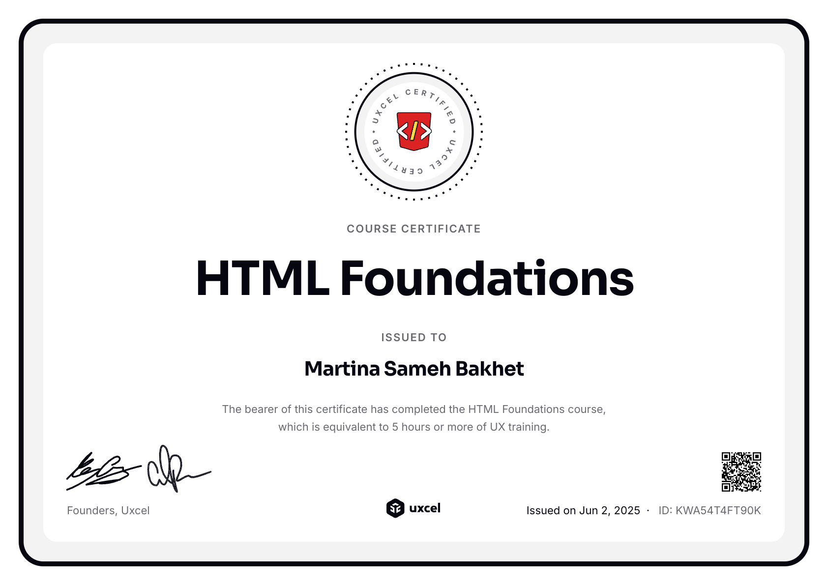Martina Sameh Bakhet's certificate